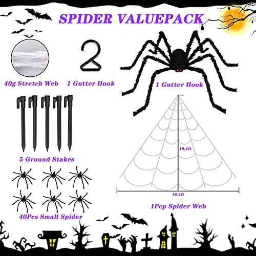 200" Lighted Huge Triangular Spider Web w/ 79" Giant Spider Halloween Decoration