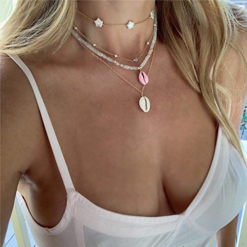 Shell Pendant Choker Necklace for Women Adjustable 18K Gold Plated Cable Chain