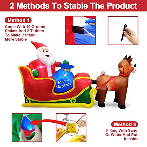 8 Foot Long Inflatable Reindeer Pull The Sleigh Decoration w/ LEDs