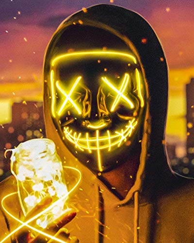 Scary Halloween Mask, LED Light up Mask Cosplay, Glowing in The Dark Mask Costume 3 Lighting Modes