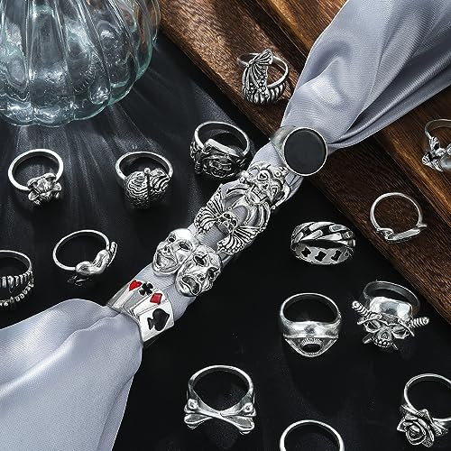 Vintage Silver Set Gothic Pack, Chunky Stackable Knuckle Bulk, Weeping Skull Spider Frog Butterfly Grunge