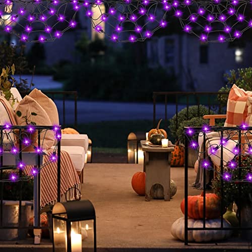 4.2FT Connectable 60 LED Halloween Spider Web String Lights Decoration