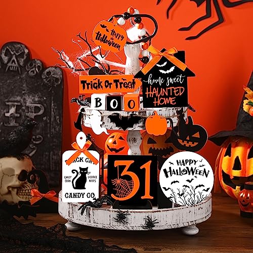 15 Pcs Halloween Tiered Tray Set Cute Wooden Signs Farmhouse Rustic