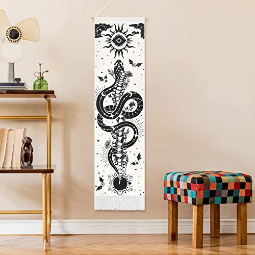 Skeleton Tapestry Planet Gothic Skull White and Black for Bedroom, Living Room