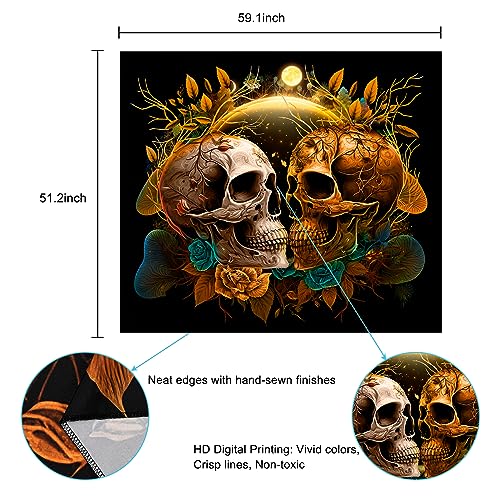 Skull Floral Tapestry Flowers Moon Plants and Leaves Tapestry Wall Hanging for Room, Bedroom