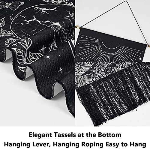 Skull Tapestry Moon Phase Tapestry Stars Starry Black Skeleton Tapestry Butterflies Tapestry