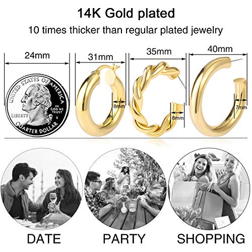 6 Pairs Gold Chunky Hoop Earrings Set for Women Hypoallergenic