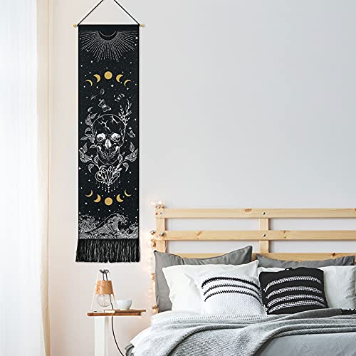 Skull Tapestry Moon Phase Tapestry Stars Starry Black Skeleton Tapestry Butterflies Tapestry