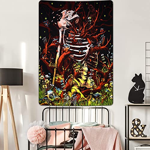 Skull Tapestry Mushroom Vintage Plant and Floral Wall Aesthetic Tree and Owl Tapestry