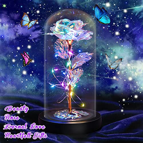 Enchanted Galaxy Light Up Butterfly Rose Gifts in Glass Dome