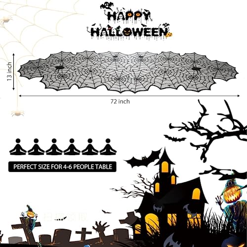 Table Runner, Black Lace Spider Web Table for Halloween Table Creepy Table Cloth