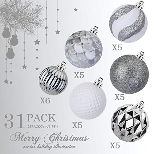 31pcs 2.75in & 1.97in Shatterproof Balls for Christmas Decoration