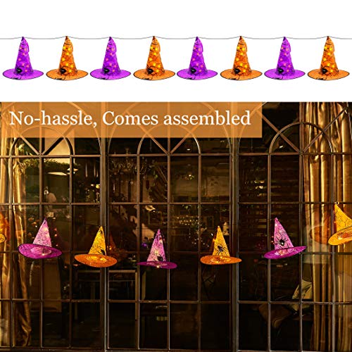 8 Pcs Hanging Witch Hats, 14ft 56 LEDs Remote Control String Lights, Battery Powered with 8 Lighting Modes for Garden, Yard, Tree