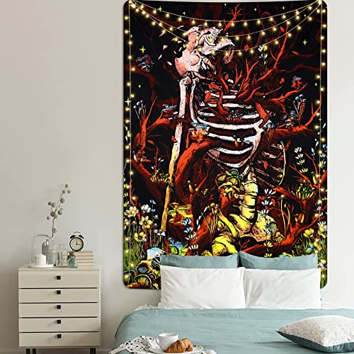 Skull Tapestry Mushroom Vintage Plant and Floral Wall Aesthetic Tree and Owl Tapestry