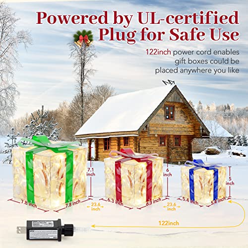 Set of 3 Christmas Decorations Lighted Gift Boxes