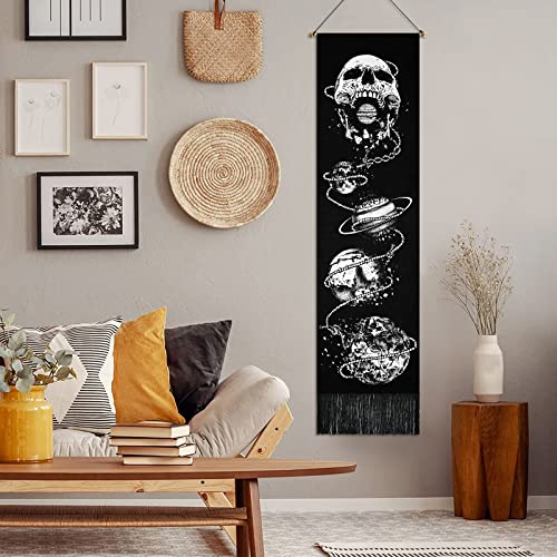 Skeleton Tapestry Planet Gothic Skull White and Black for Bedroom, Living Room