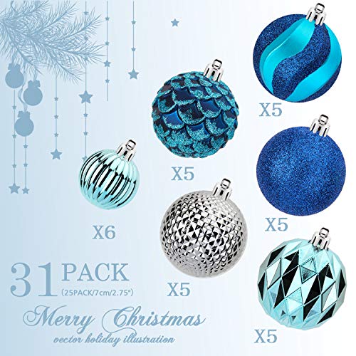 31pcs 2.75in & 1.97in Shatterproof Balls for Christmas Decoration