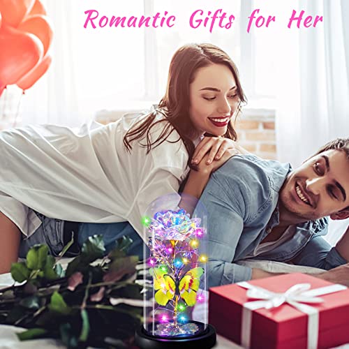 Enchanted Galaxy Light Up Butterfly Rose Gifts in Glass Dome