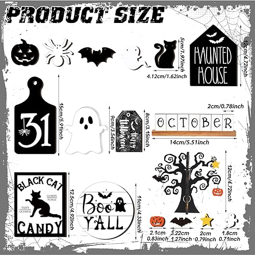 15 Pcs Halloween Tiered Tray Set Cute Wooden Signs Farmhouse Rustic
