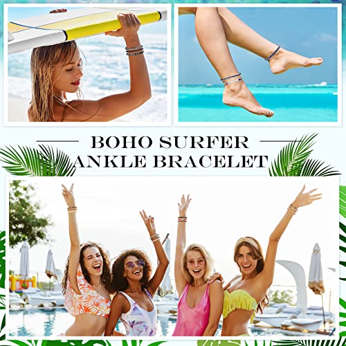 18 Pcs Surfer Ankle Adjustable Beaded Anklets Unisex Handmade Braided Waterproof Colorful Anklet