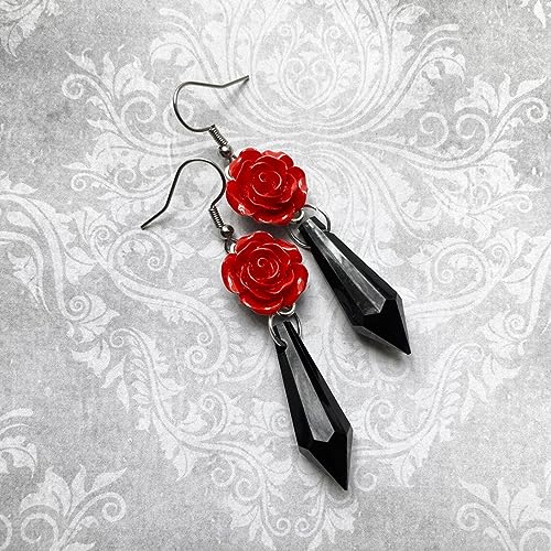 Gothic Dark Bat Dangle Earrings Red Black Crystal Gems Bat Earrings Punk Rock Style Bat Animal Earrings