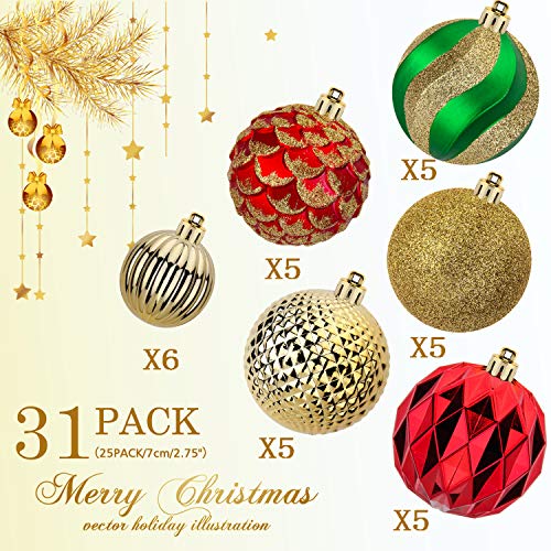 31pcs 2.75in & 1.97in Shatterproof Balls for Christmas Decoration