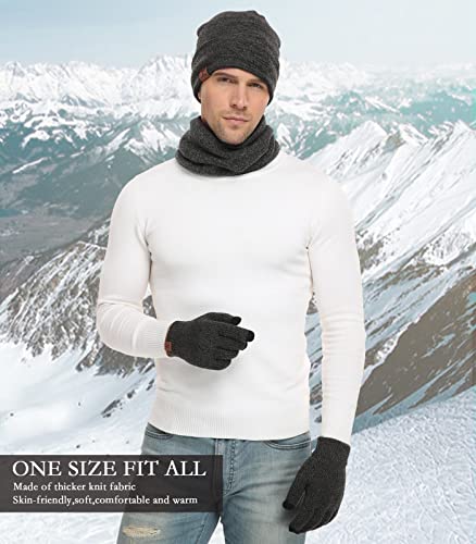 Winter Beanie Hat Scarf Touchscreen Gloves Set for Men & Women