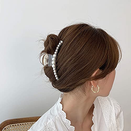 Large Metal Pearl Hair Claw Clips Gold Rhinestones for Women & Girls