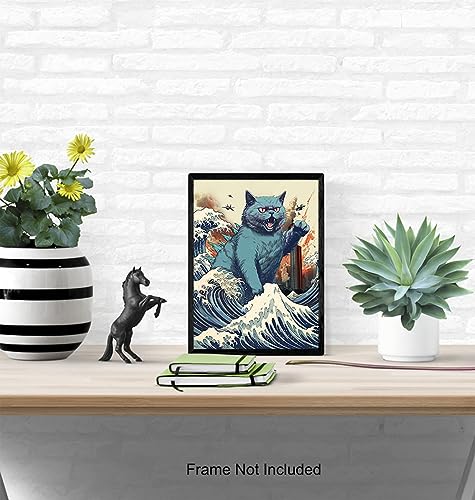 Vintage Funny Cat Wall Catzilla Japanese The Great Wave off Kanagawa Cute Cat Stuff Cat Wall