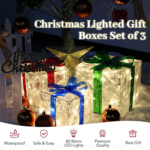 Set of 3 Christmas Decorations Lighted Gift Boxes