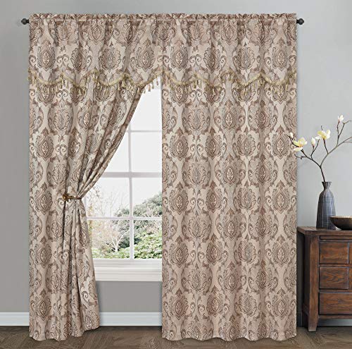 Simple Classic Window Curtain Panel Drape w/ Attached Wave Valance 2pcs Set 54x84"
