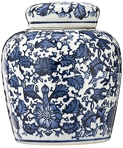 Blue & White Ceramic Ginger Jar with Lid