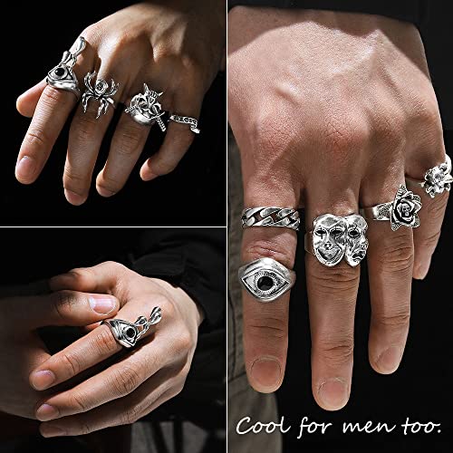 Vintage Silver Set Gothic Pack, Chunky Stackable Knuckle Bulk, Weeping Skull Spider Frog Butterfly Grunge