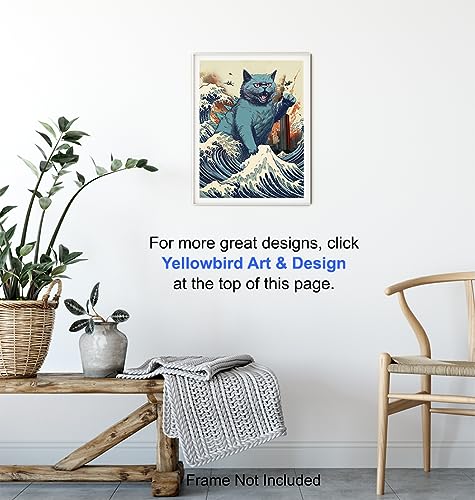 Vintage Funny Cat Wall Catzilla Japanese The Great Wave off Kanagawa Cute Cat Stuff Cat Wall