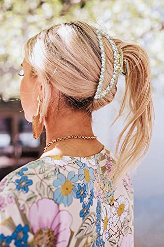 Large Metal Pearl Hair Claw Clips Gold Rhinestones for Women & Girls