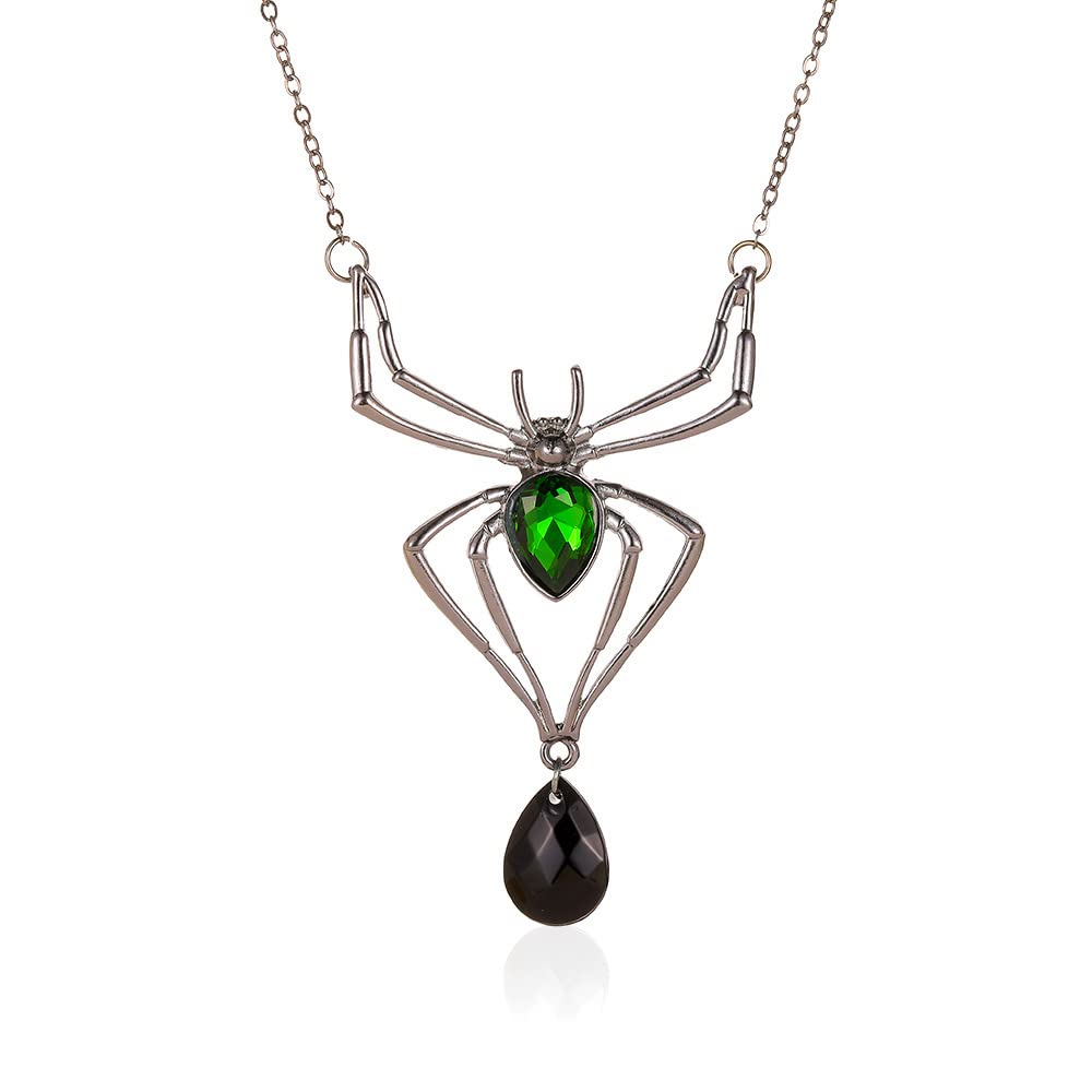Vintage GothicNecklace Earrings Set,Halloween Crystal Pendant Necklace Punk Style Reptile Animal