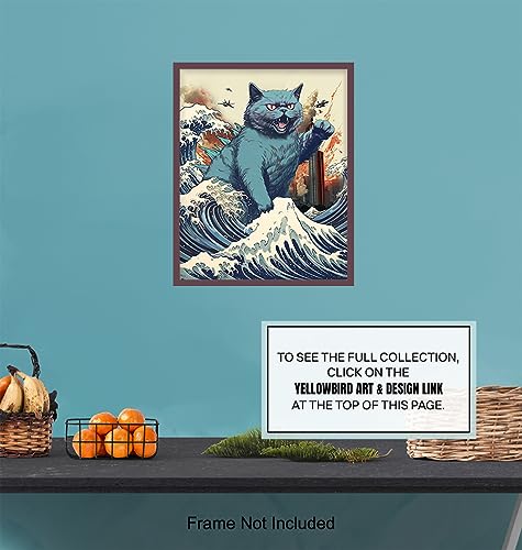 Vintage Funny Cat Wall Catzilla Japanese The Great Wave off Kanagawa Cute Cat Stuff Cat Wall