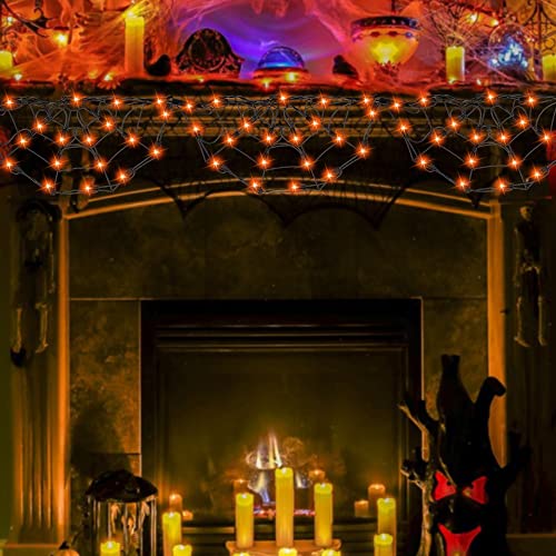 4.2FT Connectable 60 LED Halloween Spider Web String Lights Decoration
