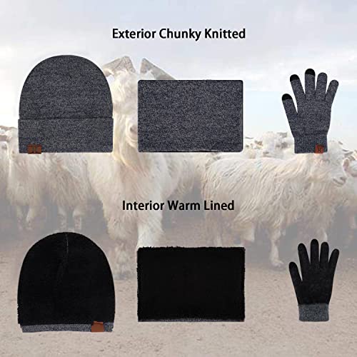 Winter Beanie Hat Scarf Touchscreen Gloves Set for Men & Women