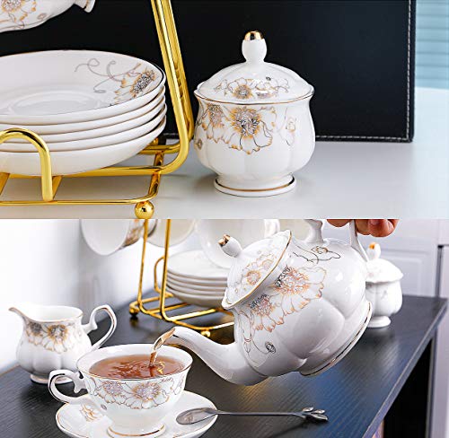 21-Piece Porcelain Ceramic Coffee Tea Sets, Cups& Saucer Service for 6