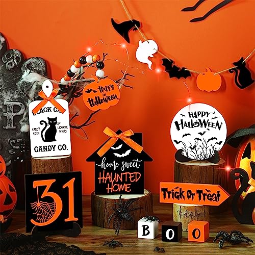 15 Pcs Halloween Tiered Tray Set Cute Wooden Signs Farmhouse Rustic