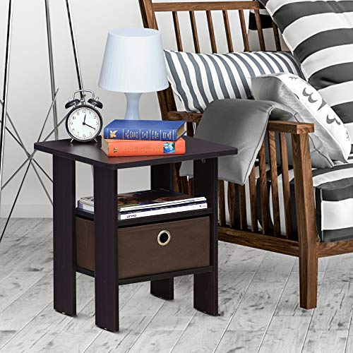 End Table Nightstand w/ Bin Drawer, 1-Pack, Dark Walnut
