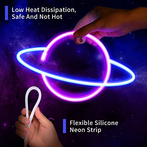 3Pcs Neon Signs, Alien Planet Rocket Led Neon Light Wall Decoration -USB or Battery Powered