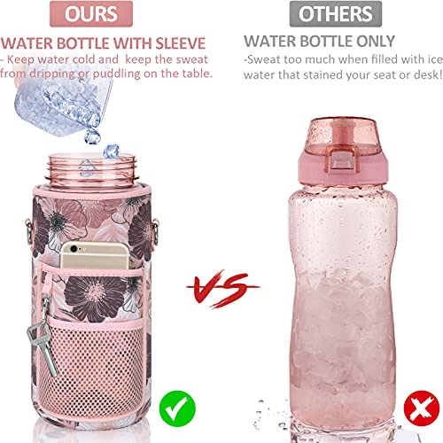 Half Gallon Motivational Water Bottle w/ Sleeve & Strap 64 OZ