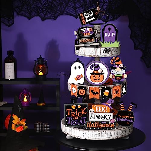 15 Pcs Halloween Tiered Tray Set Cute Wooden Signs Farmhouse Rustic