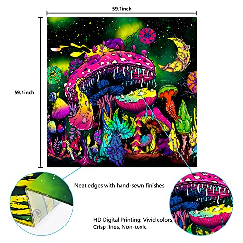 Mushroom Moon and Stars Plants Starry Night Sky Monster Tapestry Wall Hanging for Room