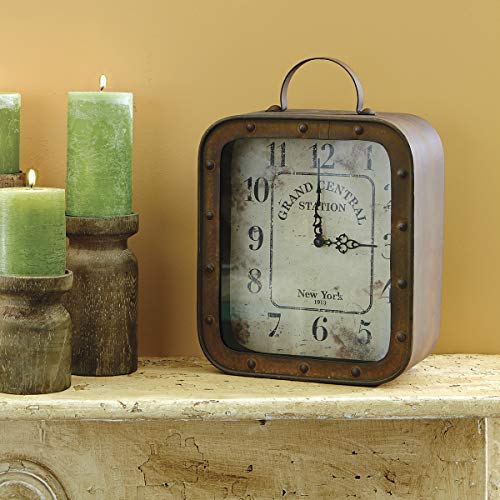 Large Square Rustic Metal Clock w/ Handle & Rivet Detail