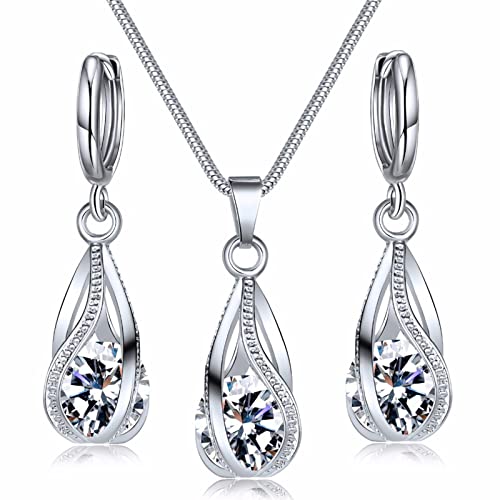 Silver Jewelry Sets for women Crystal Bridal Accessories Necklace Earrings