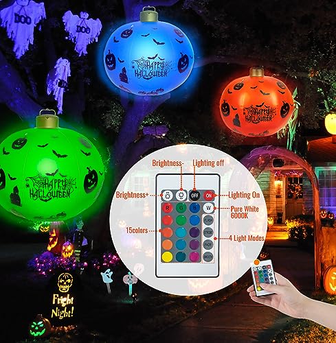 Halloween Inflatable Ball Pumpkin Ball with Remote and Built-in Battery Powered Color Changing LED Light