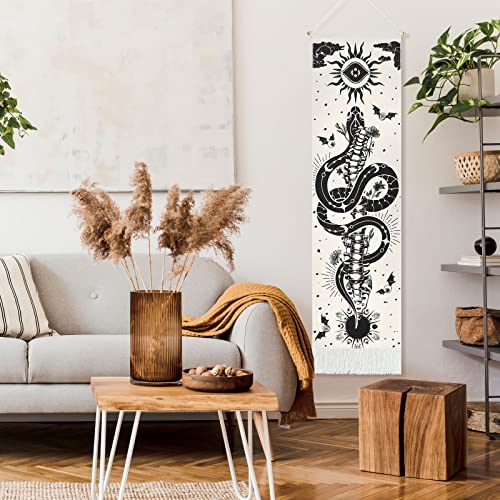 Skeleton Tapestry Planet Gothic Skull White and Black for Bedroom, Living Room